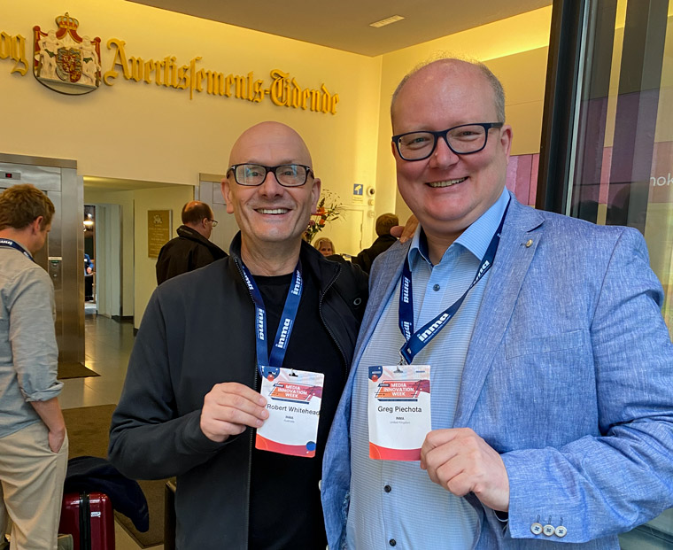 INMA Digital Platforms Lead Robert Whitehead (left) led the study tour, which included insights from INMA Readers First Initiative Lead Greg Piechota.
