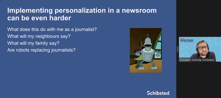 Christoph Schmitz, product manager of Curate at Schibsted, shared the concerns editorial teams have around personalisation.