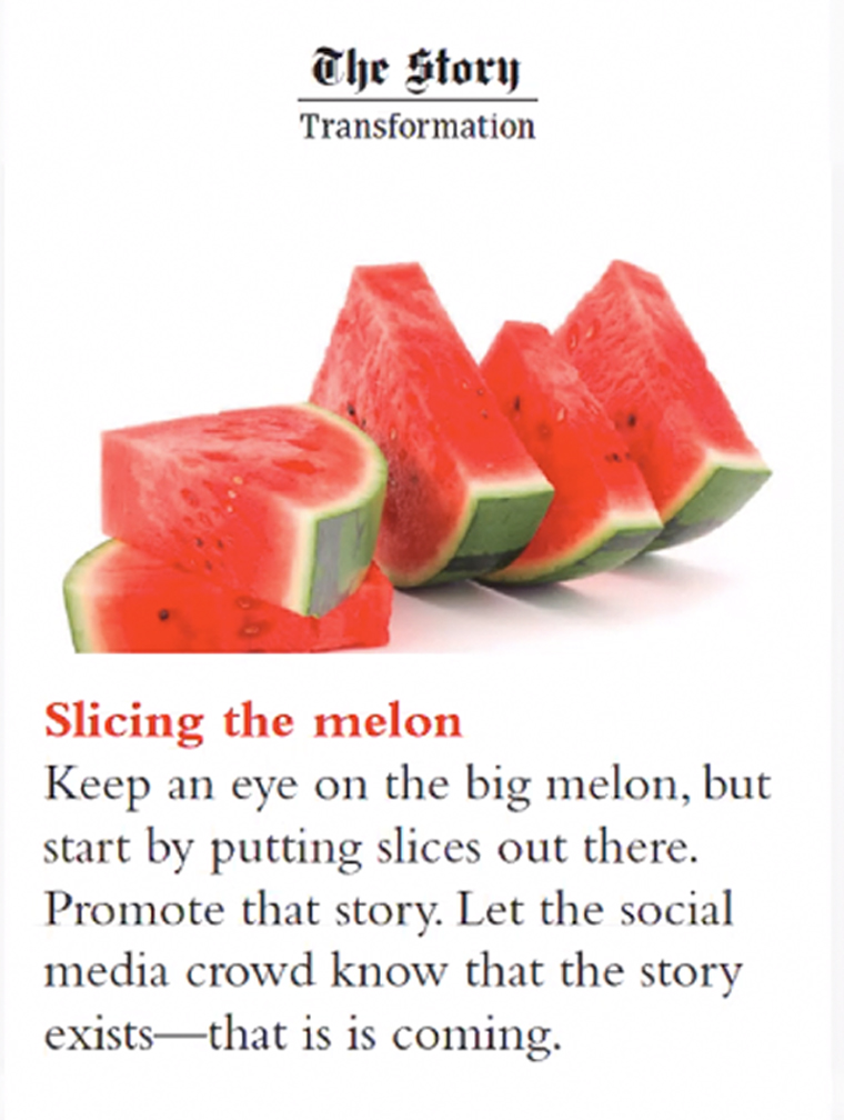 Today's newsrooms must keep an eye on the whole, while serving up small slices of stories throughout the process.